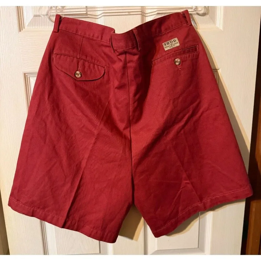 IZOD Sz 38 Men’s Pleated Chino Shorts Rust Golf Casual Button Pockets